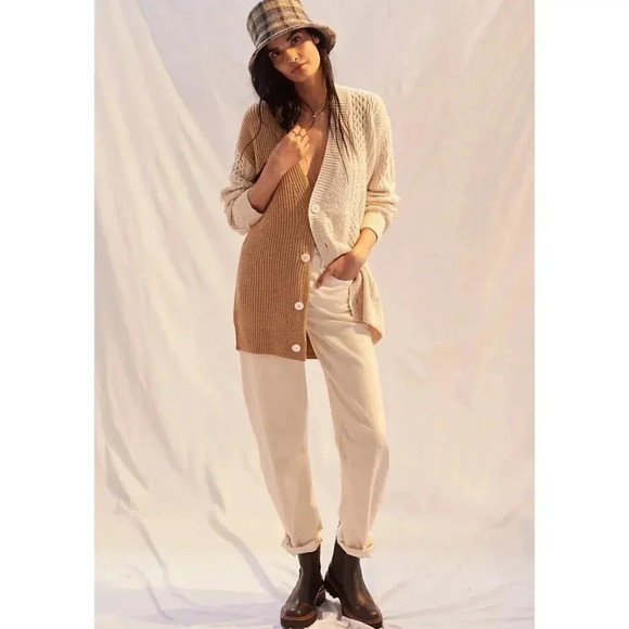 NWT Anthropologie Ronny Kobo Cardigan Cardi Sweater Knit Brown Cream XS - Picture 3 of 15